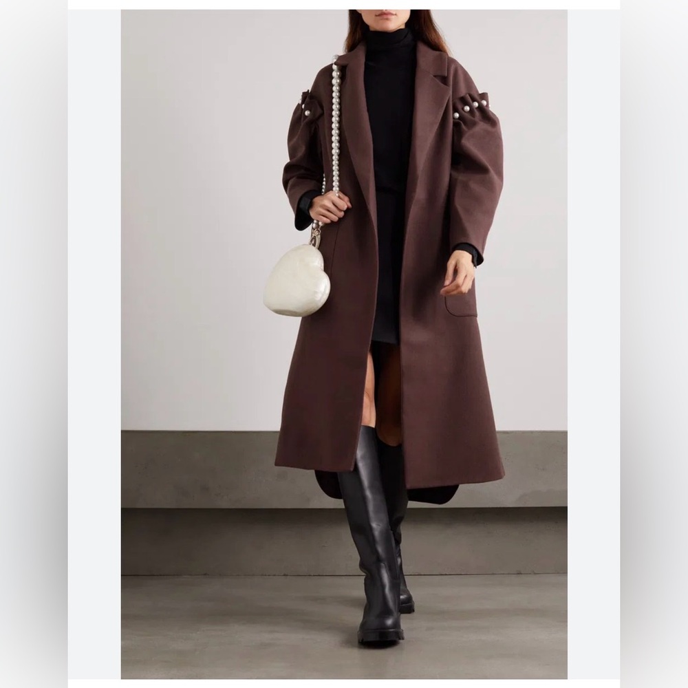 MOTHER OF PEARL LEXI PEARL EMBELLISHED BELTED PANELED WOOL - BLEND COAT SZ S - Picture 6 of 7